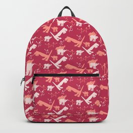 Bisons, hunters and dinosaurs - Red Orange white Backpack
