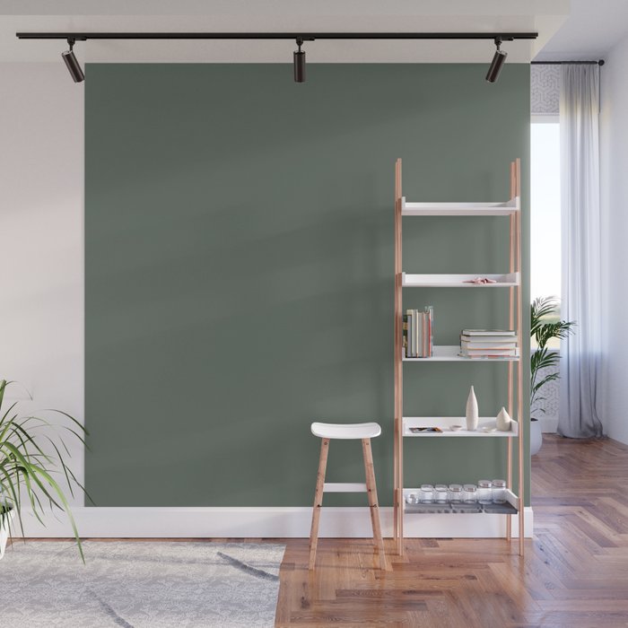 GREEN SMOKE SOLID COLOR. Plain Dusty Green  Wall Mural