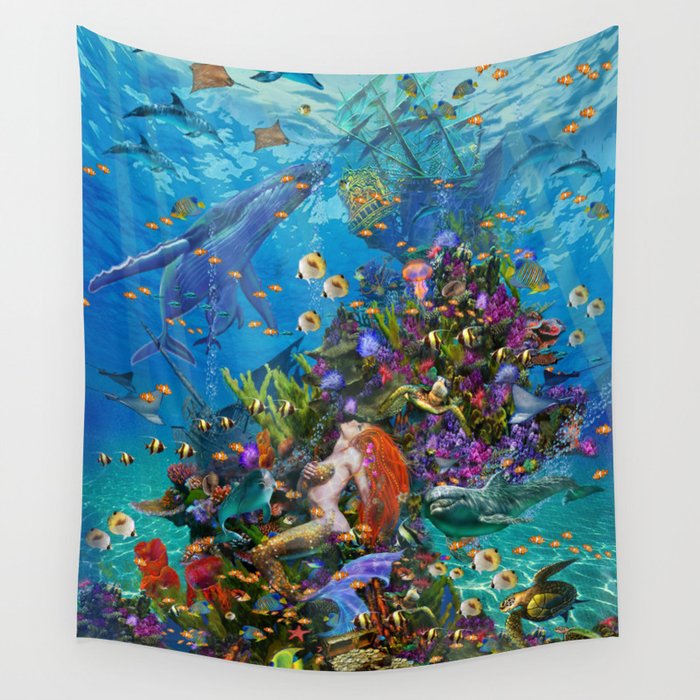 A Mermaid in Poseiden's Realm Wall Tapestry