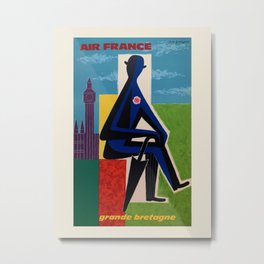 Air France. Vintage travel advertising poster to promote travel to Great Britain. Guy Georget 1963. Metal Print | Umbrella, Homedecor, Travelart, Advertisingposter, Greatbritain, Vintageposter, Englishman, Housesofparliament, Guygeorget, Painting 