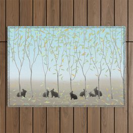 Morning Falling Leaves and Bunnies Outdoor Rug
