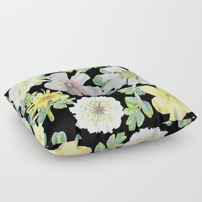 Spring Floral Mix on black Floor Pillow