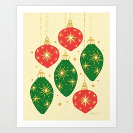Vintage Christmas Ornaments Baubles Red Green Art Print