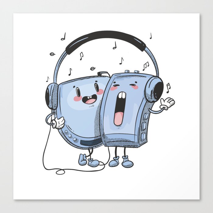 Tape and CD Player Music Cartoon Canvas Print