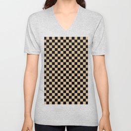 Black and Tan Brown Checkerboard V Neck T Shirt