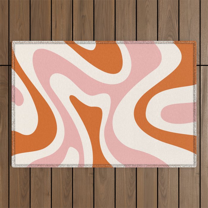 Modern Abstract Pattern 10 in Orange Pink (Liquid Swirl Design) Outdoor Rug