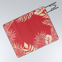 Tropical Leaves Poppy Red Rainforest Palm Beach Cottage Decor Picnic Blanket