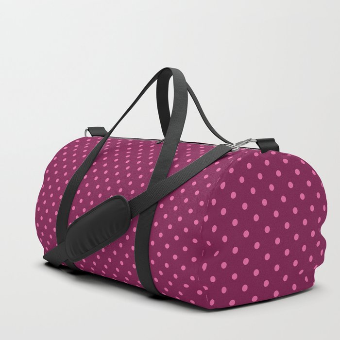 Retro Valentine's pink polka dots burgundy pattern Duffle Bag