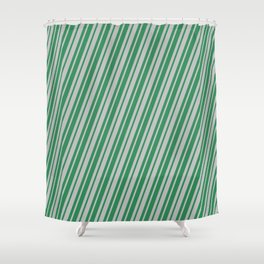 [ Thumbnail: Sea Green and Grey Colored Stripes Pattern Shower Curtain ]