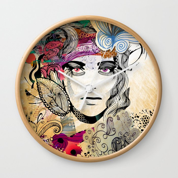 colorful floral girl Wall Clock