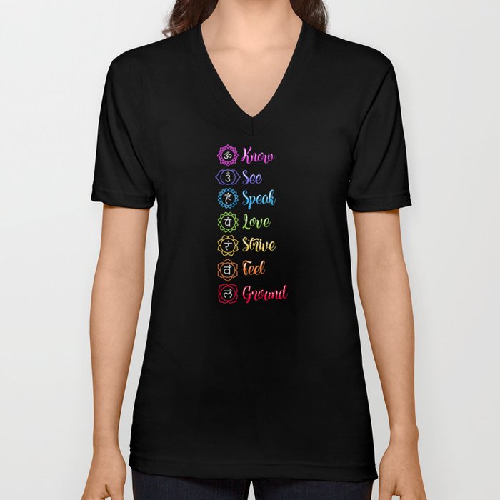 Seven Chakra Om Yoga V Neck T Shirt