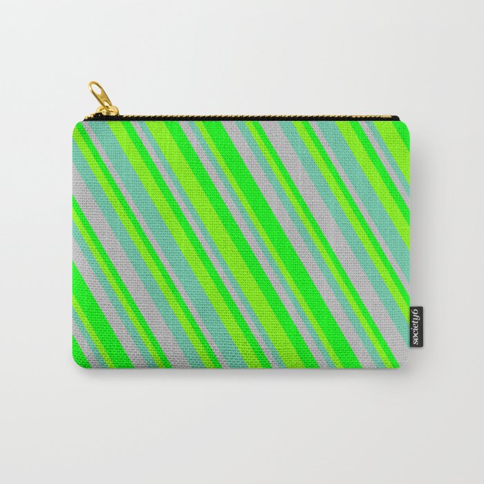 Grey, Lime, Chartreuse, and Aquamarine Colored Lined/Striped Pattern Carry-All Pouch