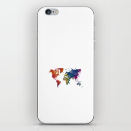 world map in watercolor-multicolor iPhone Skin