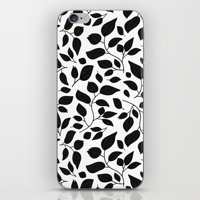 Black and white floral silhouette pattern iPhone Skin