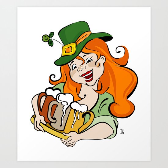 Girl holds beer Art Print