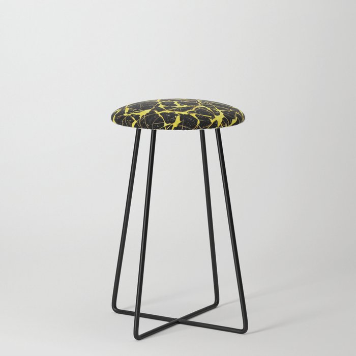 Abstract crack ink Yellow and Black Counter Stool