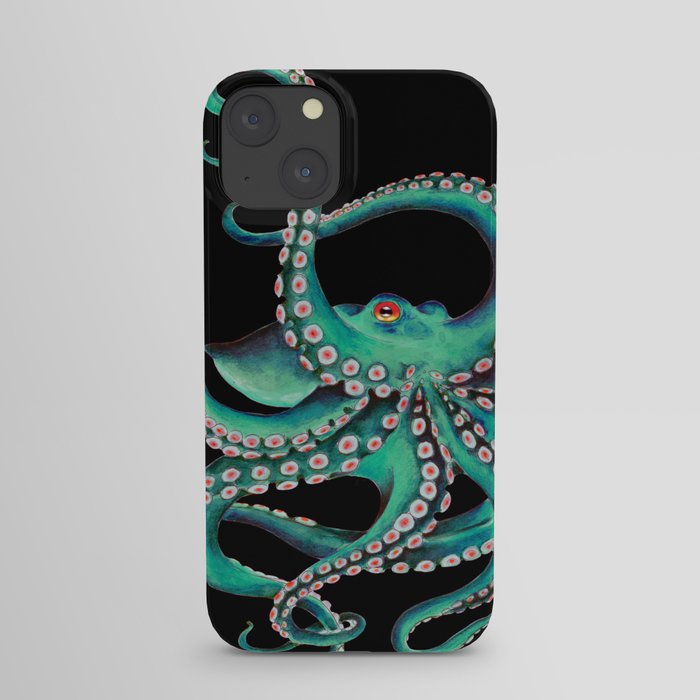 Octopus Tentacles Dance Teal Watercolor Ink Black iPhone Case