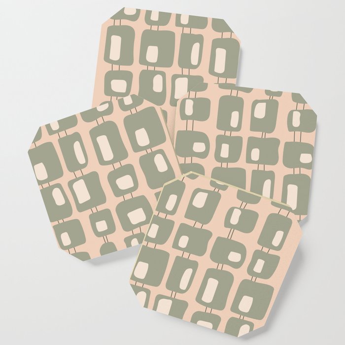 Funky Retro Squares Seamless Pattern Green, Peach and Cream Coaster