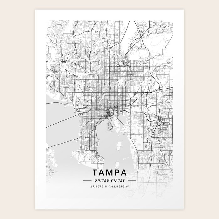 Tampa United States Light Map Art Print By Designermapart