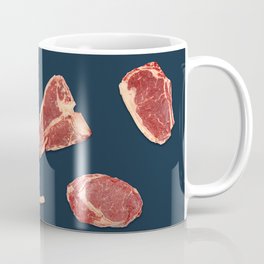 Pattern of fresh beef steaks over blue Coffee Mug