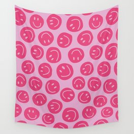 Hot Pink Smiley Faces Wall Tapestry