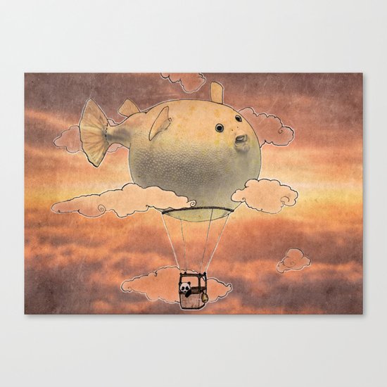 Panda fliying in a Blow fish 2 Canvas Print