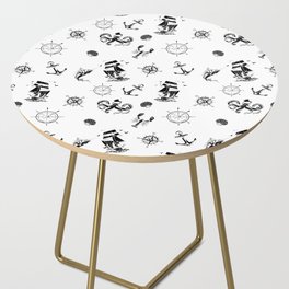 Black Silhouettes Of Vintage Nautical Pattern Side Table