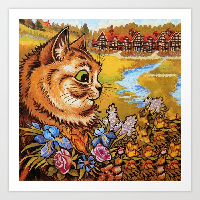 Louis Wain Country Cottage Cat Art Print