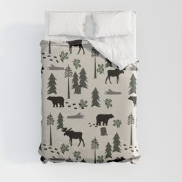 Camping woodland forest nature moose bear pattern nursery gifts Duvet Cover