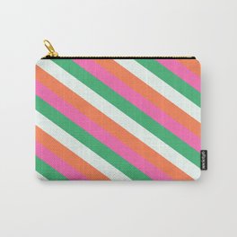 [ Thumbnail: Mint Cream, Coral, Hot Pink, and Sea Green Colored Lined Pattern Carry-All Pouch ]