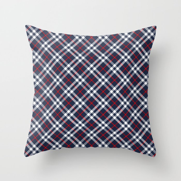 Red White and blue Tartan Throw Pillow