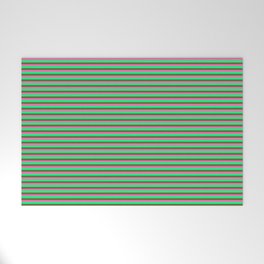 [ Thumbnail: Hot Pink, Green, and Dark Olive Green Colored Striped Pattern Welcome Mat ]