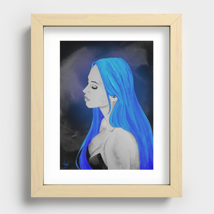 Painting of a Woman with Long Hair - Moonlight Blue Recessed Framed Print
