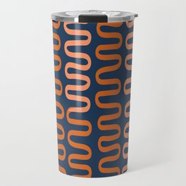 Abstract Shapes 266 in Navy Blue and Orange (Snake Pattern Abstraction) Travel Mug