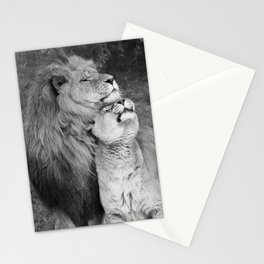 black and white lion and lioness cuddling Stationery Card