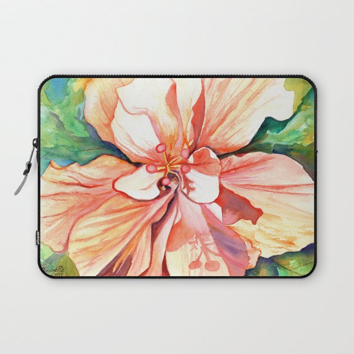 Double Peach Tropical Hibiscus Laptop Sleeve