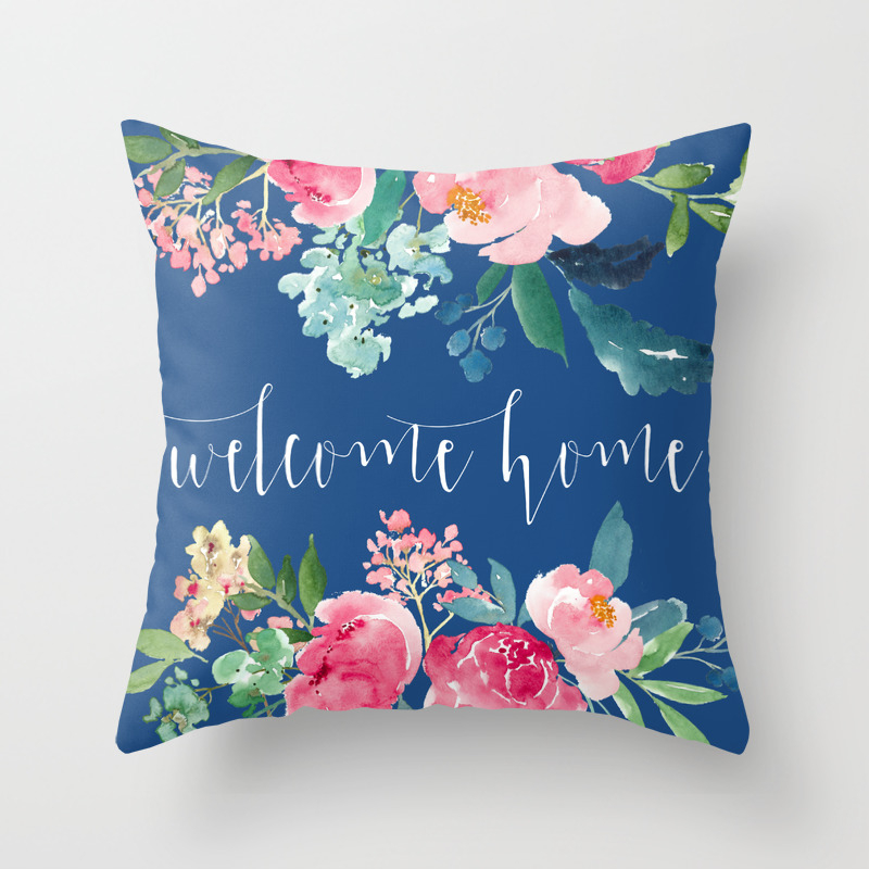 Welcome Home Blue And Pink Floral Throw Pillow By