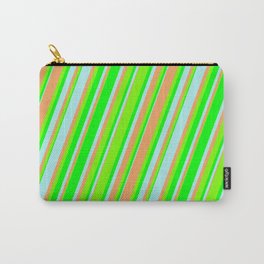[ Thumbnail: Turquoise, Brown, Green, and Lime Colored Lines Pattern Carry-All Pouch ]