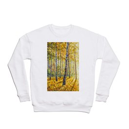 Beautiful autumn BIRCH tree forest landscape painting. Painting by Valery Rybakow Crewneck Sweatshirt