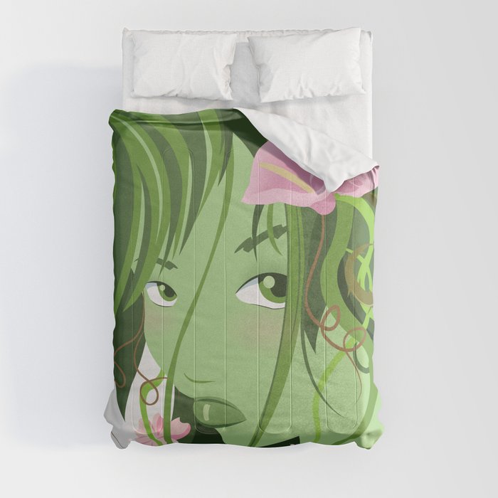 Elemental Women Vector Vintage Art: Beautiful Green Earth Girl Comforter