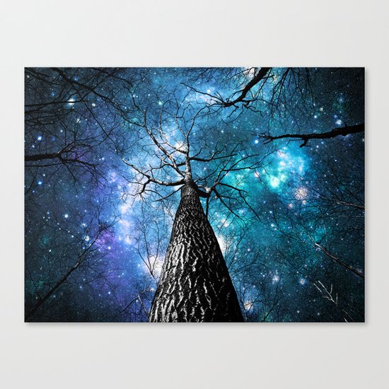 Wintry Trees Galaxy Skies Teal Blue Violet Canvas Print