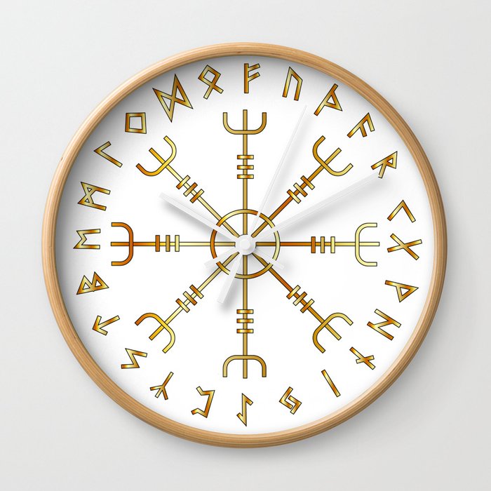 Scandinavian Runic Alphabet with the Vegvisir-the Magic Navigation Compass of ancient Vikings Wall Clock