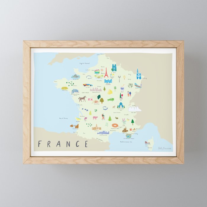 Illustrated Map of France Framed Mini Art Print