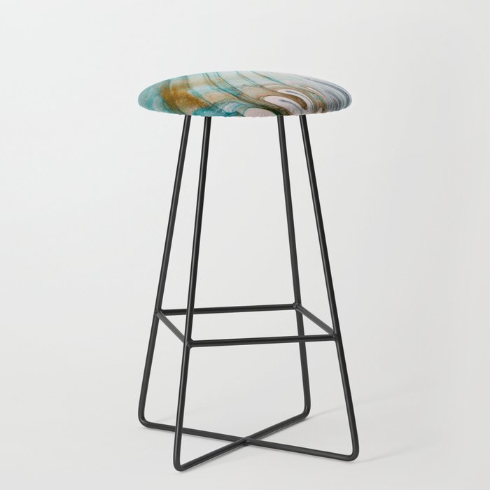 teal gold and white acrylic waves Bar Stool