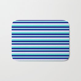 [ Thumbnail: Turquoise, Blue, and Lavender Colored Lined Pattern Bath Mat ]