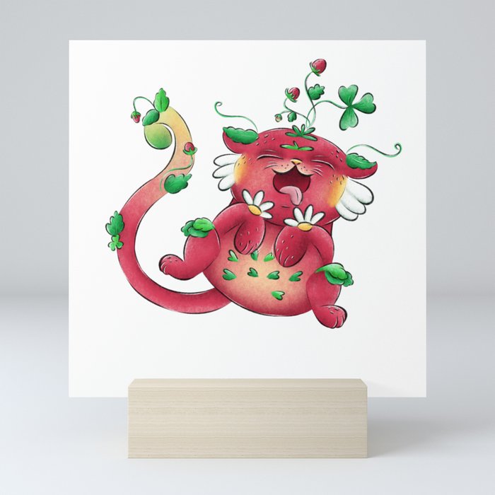 A cute digital art of unic fantasy character - keeper of strawberry beds Mini Art Print