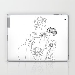 Minimal Line Art Woman with Flowers III Laptop Skin