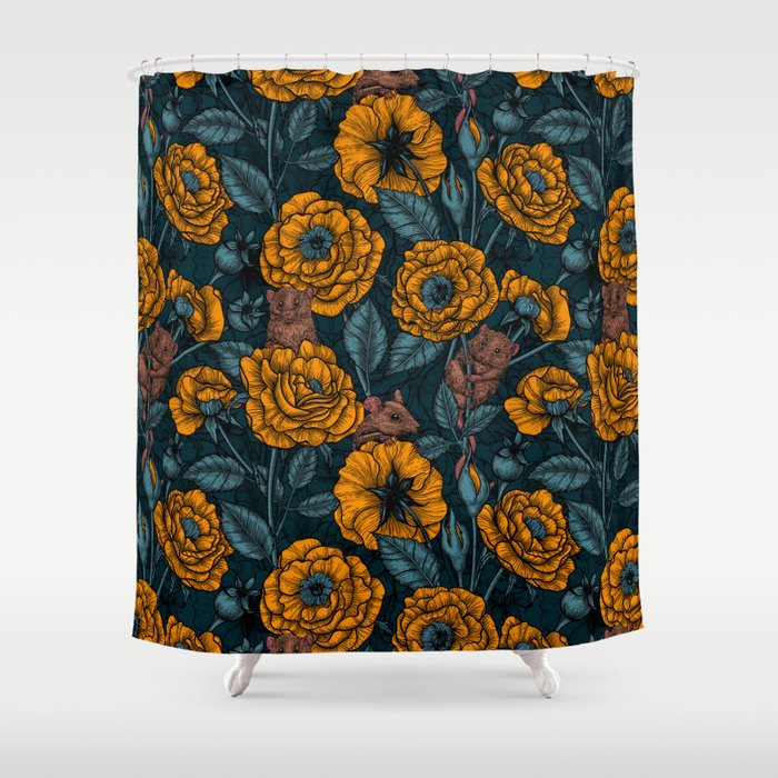 The mice party in orange and blue Shower Curtain