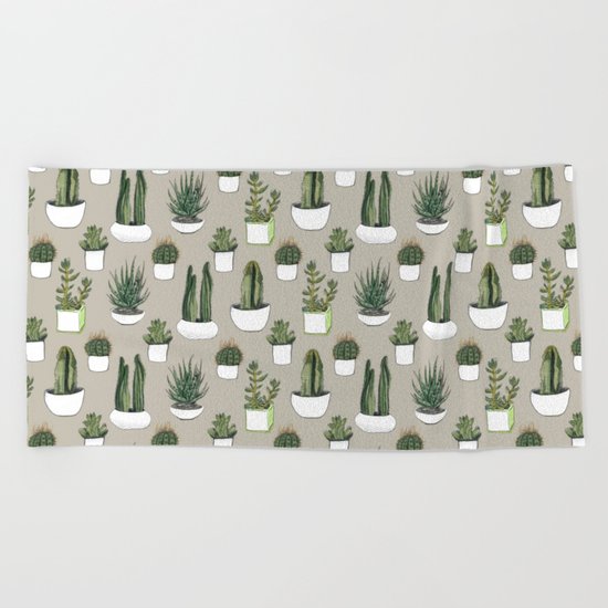 Watercolour cacti & succulents - Beige Beach Towel