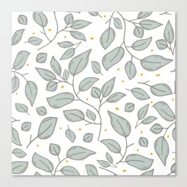 Mint green leaves and dots pattern Canvas Print